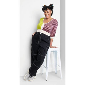 Wild Fable NWT Women's L Striped Front Button Long Sleeve Cropped Cardigan XL